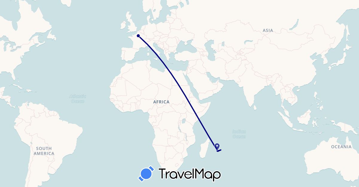 TravelMap itinerary: driving in France, Mauritius, Réunion (Africa, Europe)